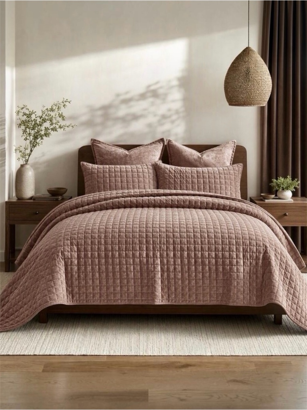 NEW West Elm Terracotta Velvet King / Queen Ultra Soft Bedding Quilt & Sham Set